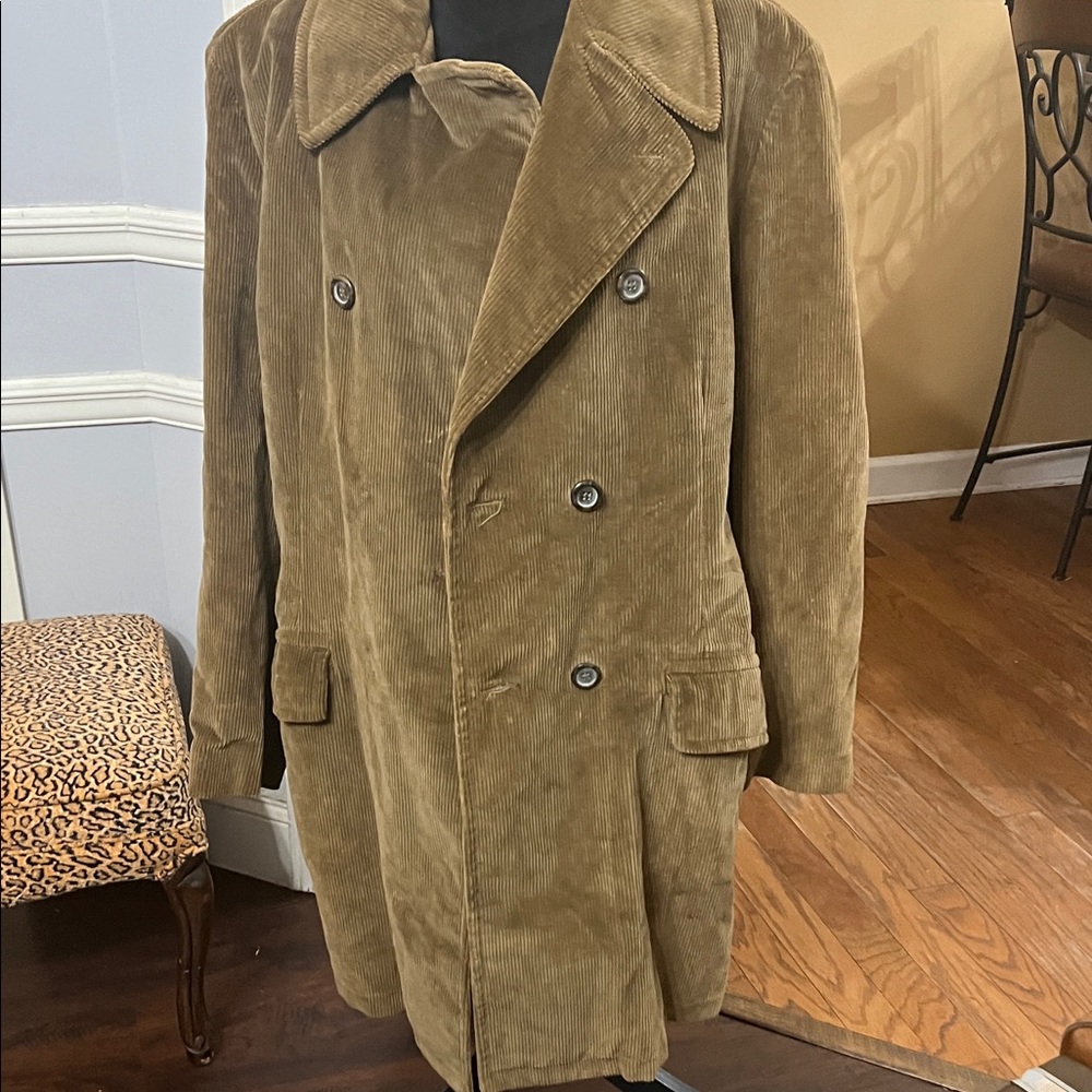 Men's Tan Corduroy Double-Breasted Coat